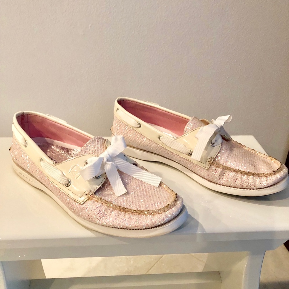 Sperry white glitter & ribbon laces shoes, sz. 9 - Picture 3 of 7